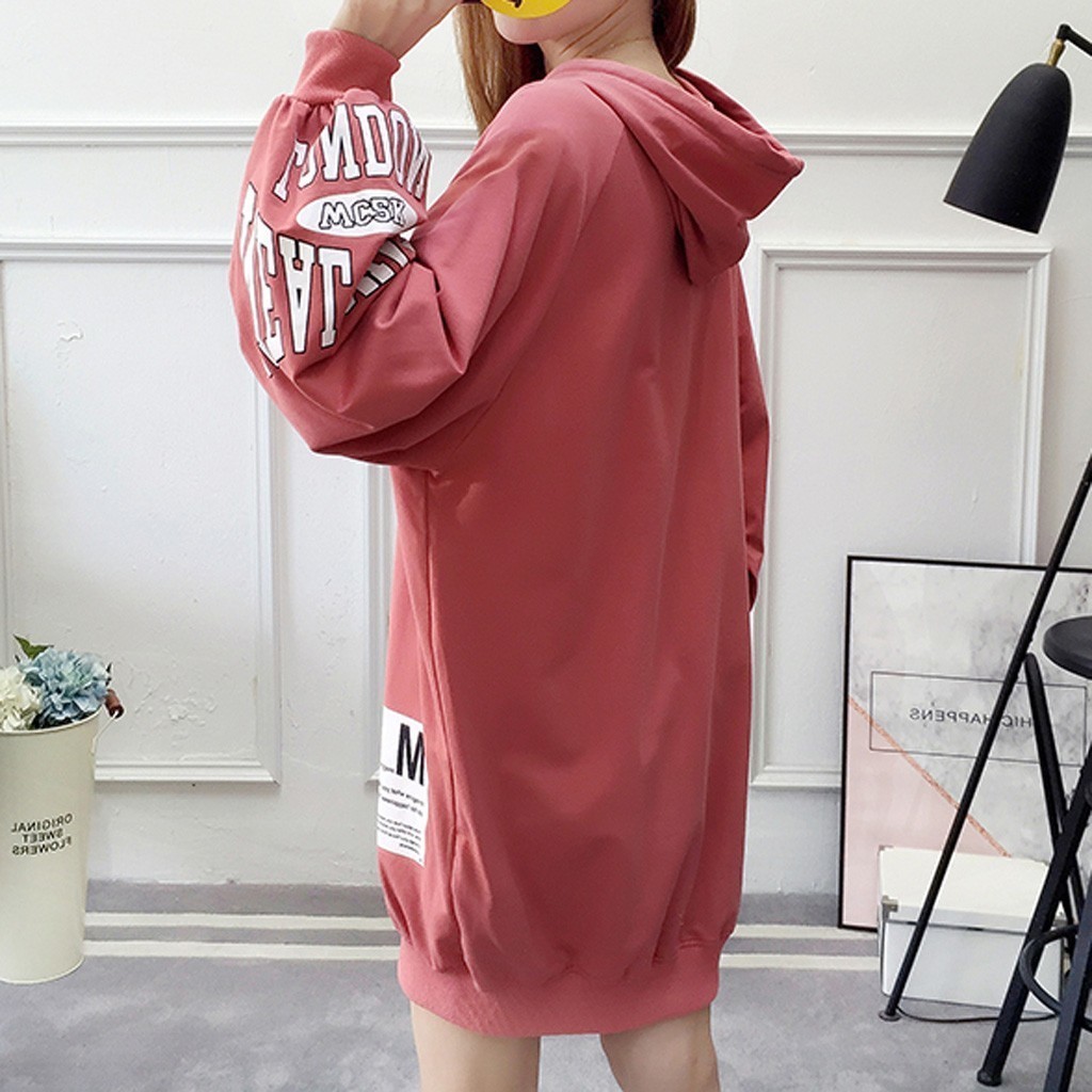 Letter Hoodie Dress Womens Pullover Loose Print Drawstring Long Sleeve Long korean Hoodie Sweatshirt Tops sudaderas para mujer LJ201103