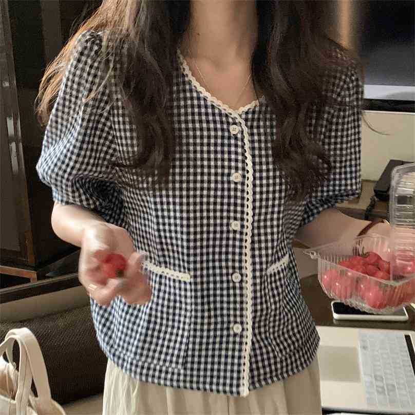 Plaid Femme Lady Geometric OL Loose Lace Slim Sweet Casual Blouses All Match Short Sleeves Chic Shirts 210525, Photo color
Plaid Femme Lady Geometric OL Loose Lace Slim Sweet Casual Blouses All Match Short Sleeves Chic Shirts 210525, Photo color