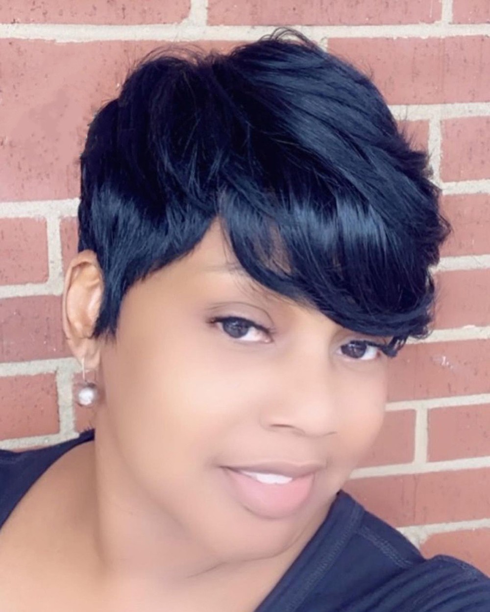 Pixie Short Cut Human Hair Wavy Wigs Natural Black Color Glueless Brazilian Remy Wig For Women Full Machine Made