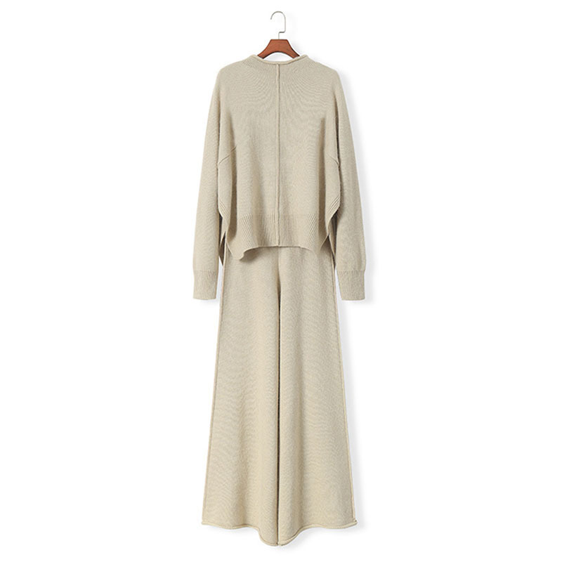 Genayooa Two Piece Set Pullover Sweater Tracksuit Women High Waist Knit Wide Leg Pants Suit 2 Winter 220315