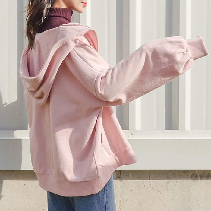 Casual Cotton Thin Coat Spring Autumn New Fashion All-match Loose Hoodies Women student Long Sleeve Zip-up Solid sweatshirt 201212