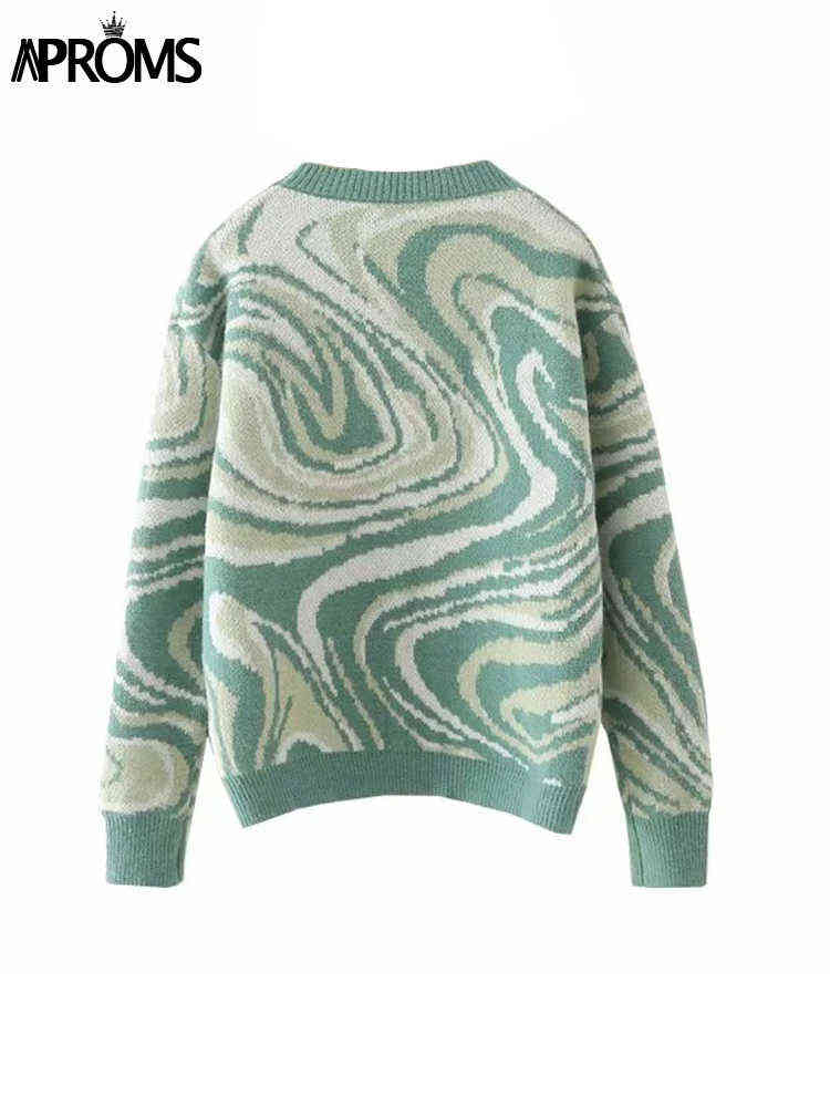 Aproms Elegant Green Tie Dye Knitted Sweater and Pullovers Women Winter Long Sleeve Warm Ribbed Jumper Female Slim Top 211218wtt