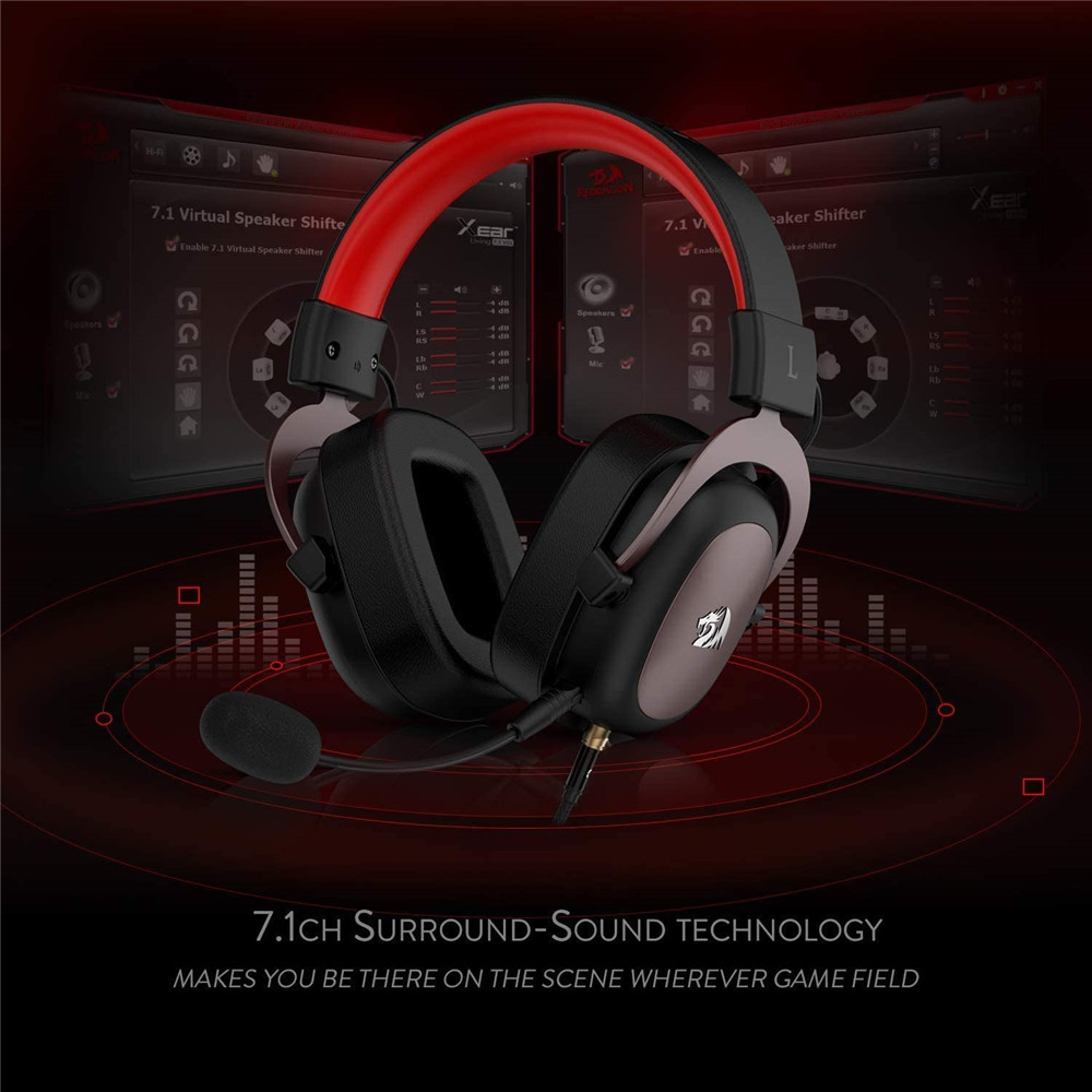 REDRAGON H510 Zeus Cable Game Headphones 7.1 surround sound memory foam ear cushion, detachable microphone headphones, for PC, PS4/3 and Xbo