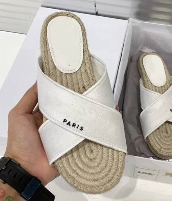 Mode Femmes Espadrille Pantoufles Open-up Open-Open-Brodé Coton brodé Cross Strap Straper Lady Lady Star Sole Caoutchouc Sole Plat Mule Diapositi