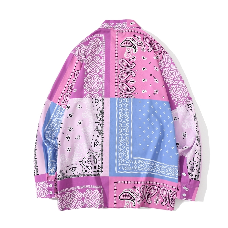 [EWQ] Spring Japan Patchwork Bandana Shirt Print Streetwear Shirts Long Sleeve Blouse Plus Size Tops Trendy Ladies Shirts 210225