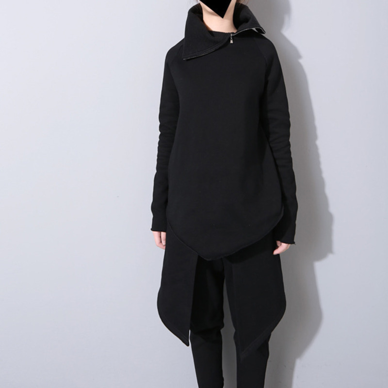 [EAM] New Spring Pullover Turtleneck Collar Full Sleeve Asymmetrical Loose Sweatshirt Women Fashion Tide OB196 201028