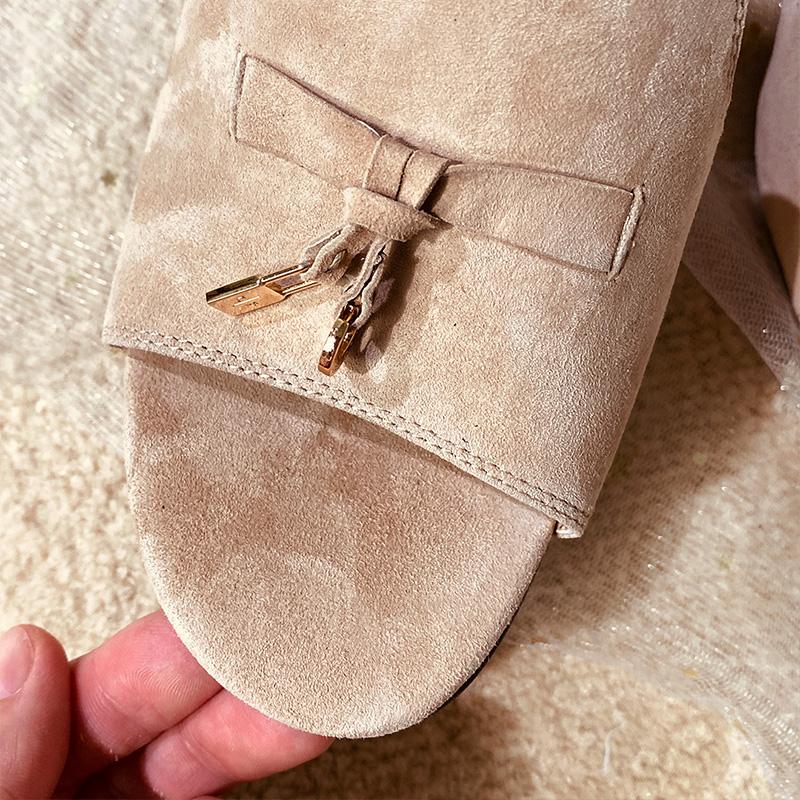 Sandals Donna-in 2021 Summer High Heel Mules Women Natural Kid Suede Block Peep Toe Ladies Vero Cuoio Shoes