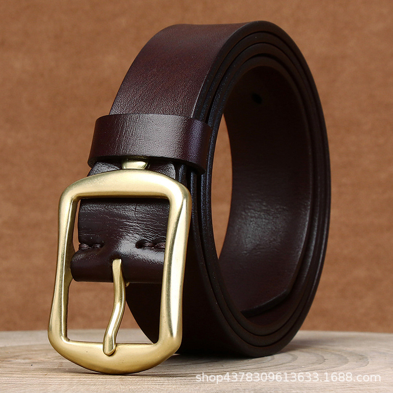 Belt width Korean fashion brass men's leather pin buckle first layer cowhide simple full matching pants size 2, Black
Belt width Korean fashion brass men's leather pin buckle first layer cowhide simple full matching pants size 2, Black