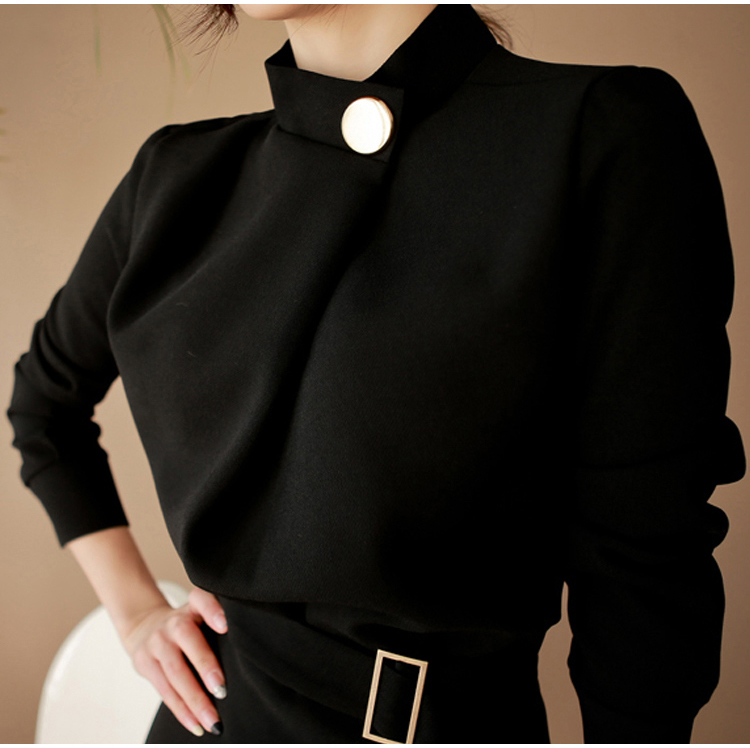Spring Autumn long sleeve office lady korean fashion professional dress business clothes with belt solid vestidos slim outfit 210518