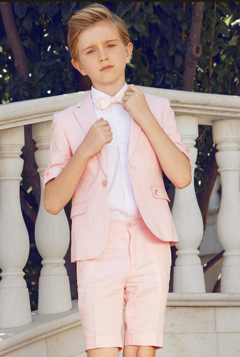 Summer Two Piece Boy Formal Wear Wedding Tuxedos Short Sleeve Toddler Kids Boy's Suits Cheap Custom Made Brithday Party Gowns