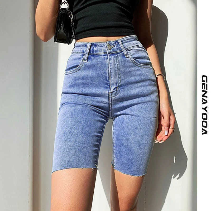 Genayooa Streetwear Skinny High Waist Shorts Jeans Feminino Summer Korean Push Up Biker Shorts Women Denim Plus Size 210611