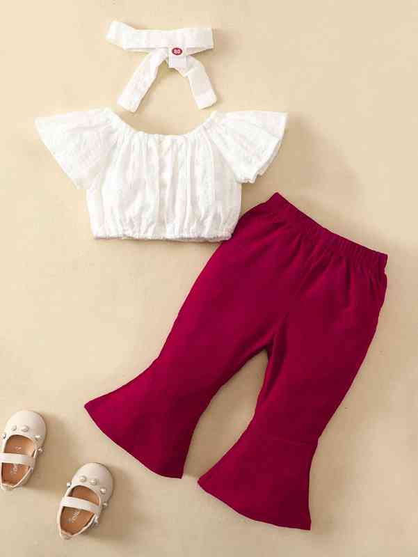 Baby Bow Front Top & Flare Leg Pants With Headband SHE