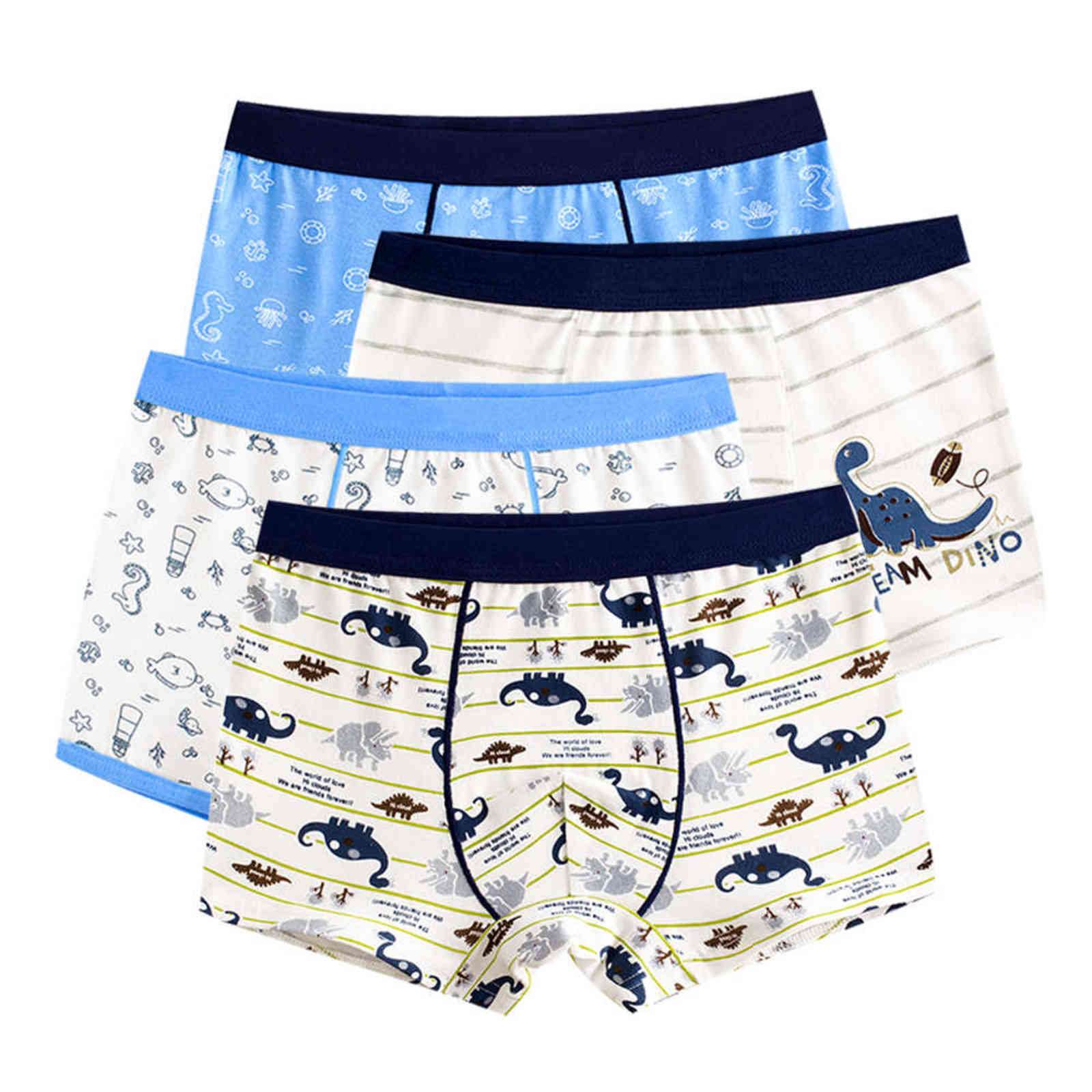 4 Piece Kids Boys Underwear Cartoon Children's Shorts Panties for Baby Boy Boxers Stripes Teenager Underpants 4-14T 211122
