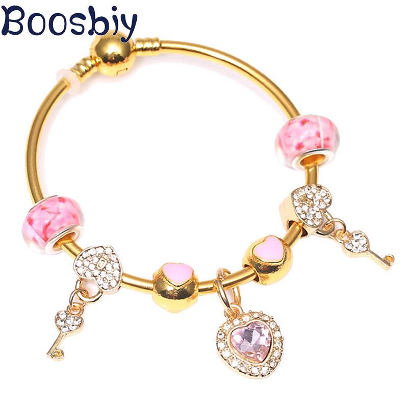 Charm Bracelets European Style Bracelet With Crystal Pink Love Key Beads Fit Brand Heart For Women Romantic Valentine's Day Gift
Charm Bracelets European Style Bracelet With Crystal Pink Love Key Beads Fit Brand Heart For Women Romantic Valentine's Day Gift