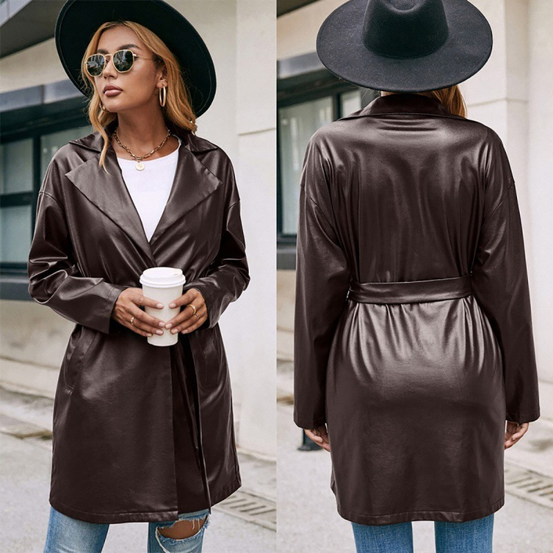 Womens Coat Fashion Mid-length PU Leather Suit Bomber Jacket With Lace-up Slim Long-sleeved Motorcycle Trench Coat Outerwear, Black
Womens Coat Fashion Mid-length PU Leather Suit Bomber Jacket With Lace-up Slim Long-sleeved Motorcycle Trench Coat Outerwear, Black