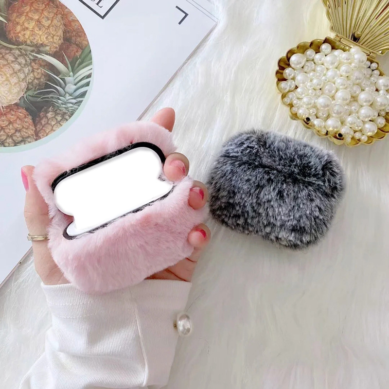 Warm Winter Genuine Rabbit Hair Fur Cases For Airpods Pro Airpod 3 1 2 2gen Air pod 3 3gen Earphone Protector Animal Fluffy Fashion Hard PC Cover Love