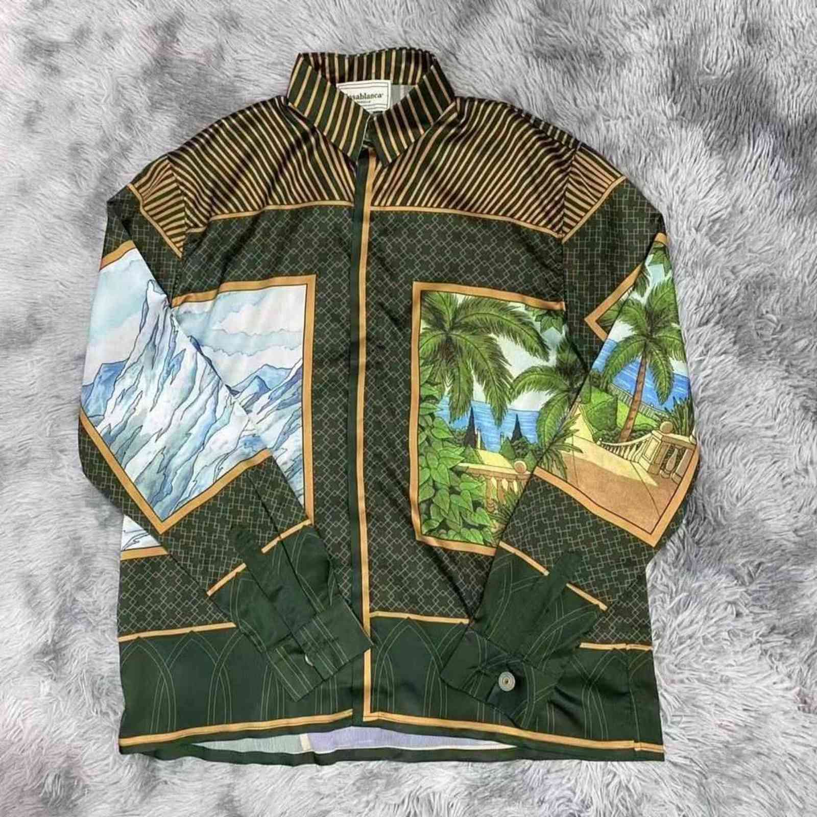 Casablanca style alchemy map printing sun moon constellation totem Silk Long Sleeve Shirt, Picture color
Casablanca style alchemy map printing sun moon constellation totem Silk Long Sleeve Shirt, Picture color