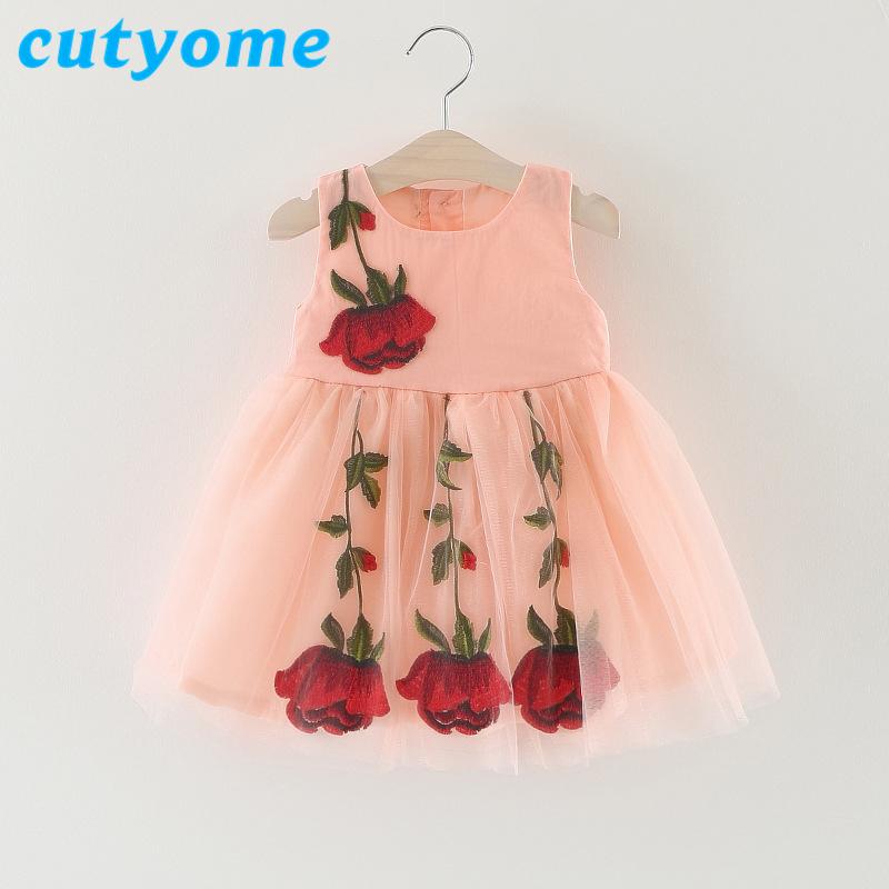 Girl's Dresses 0-4 Years Old Baby Girls Lace Dress Toddler Kids Rose Flower Princess Tutu Party Summer White Sundress Children Clothes