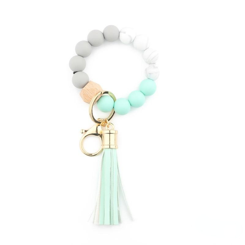 Fashion Silicone Bead Bracelets Beech Tassel Key Chain Pendant Leather Bracelet Womens Jewelry 14 Style sxjun12