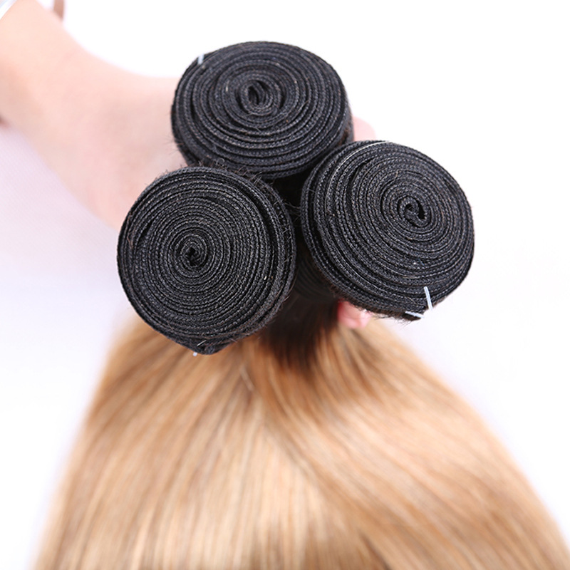 Free shipping Peruvian Straight Human Hair Weaves Ombre 2 Tones 1B/27 Color Double Wefts 100g/pc Can Be Dyed Bleached