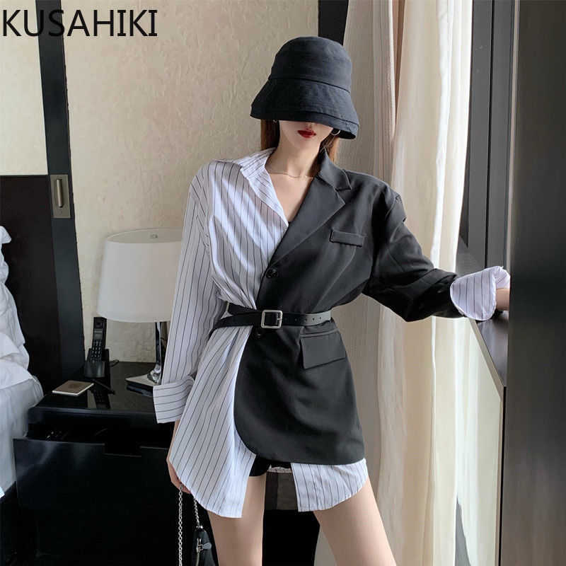 KUSAHIKI Spring Women Blazer Coat Korean Stripe Hit Color Patchwork Suit Jacket Belt Slim Waist Elegant Blazers 6F773 210602, Black
KUSAHIKI Spring Women Blazer Coat Korean Stripe Hit Color Patchwork Suit Jacket Belt Slim Waist Elegant Blazers 6F773 210602, Black
