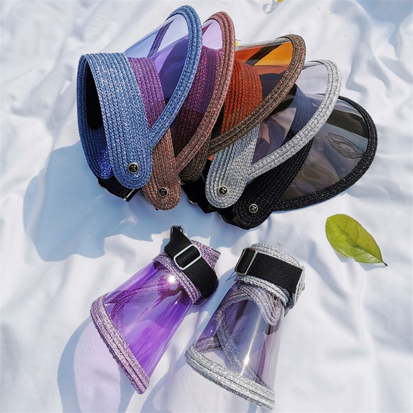 2020 New Sun Hat Women Candy Color Transparent Topless Plastic Sunshade Hat Lurex Straw Clear Visor Cap Outdoor Sport Beach Hats Y0223, Mixed color
2020 New Sun Hat Women Candy Color Transparent Topless Plastic Sunshade Hat Lurex Straw Clear Visor Cap Outdoor Sport Beach Hats Y0223, Mixed color