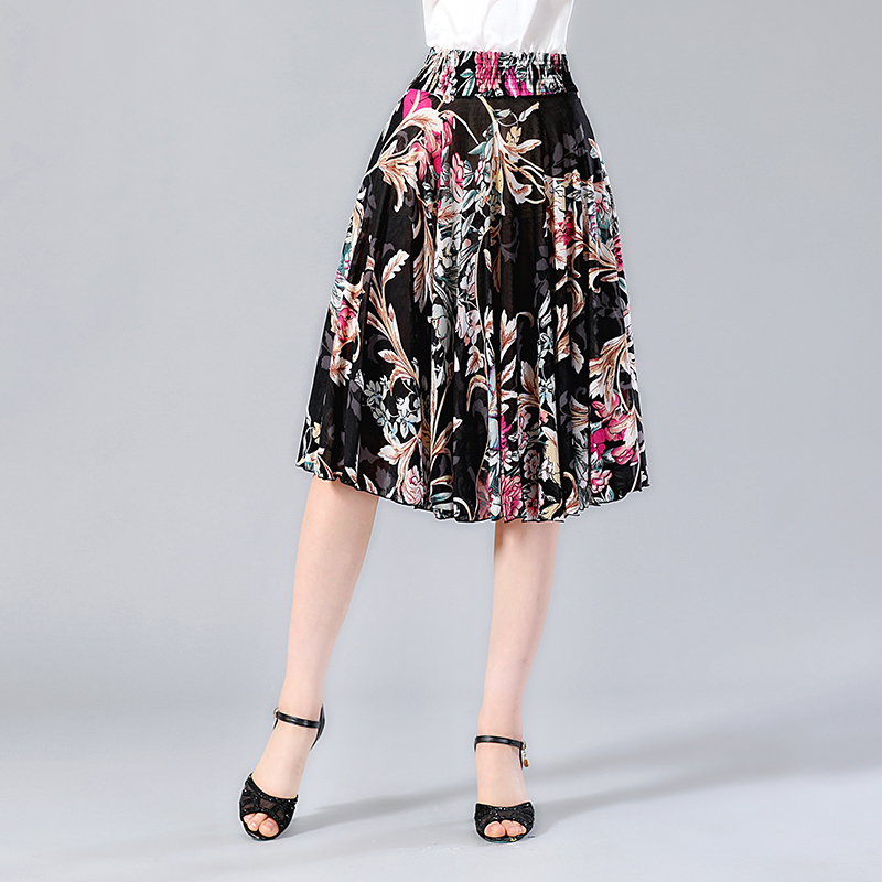 New Summer Long Print Skirts Womens Elastic High Waist Elegant Pleated Skirt Plus Size Faldas Saia Fashion Female Casual Skirt 210309
