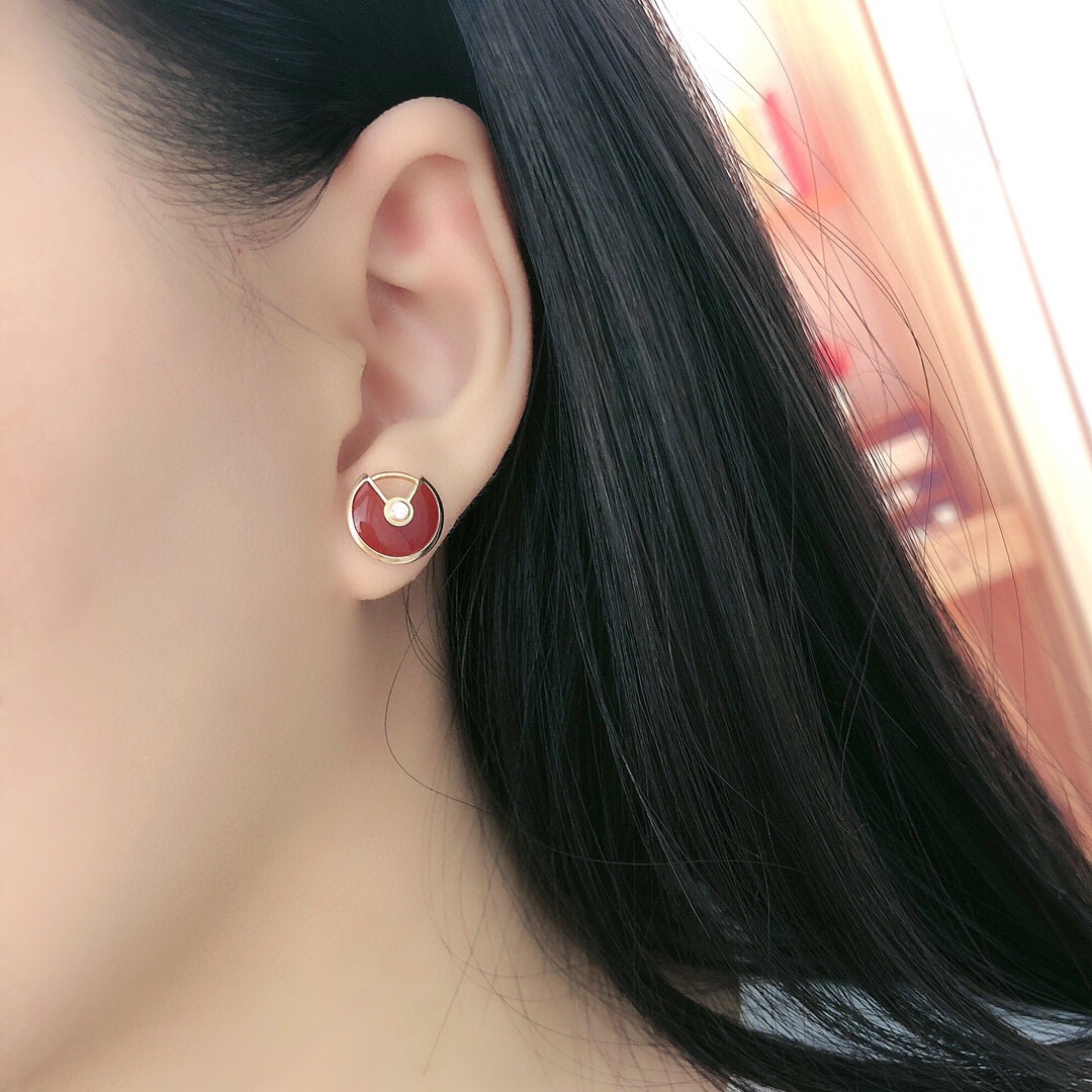 2025 Top quality Charm round shape stud earring with red agate in two colors plated for women wedding jewelry gift have stamp PS7337