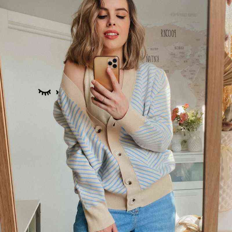 GIGOGOU Single Breasted V Neck Women Button Black Christmas Tree Cardigan Sweater Knitted Loose Oversized Jumper Top Jacket Coat 211109