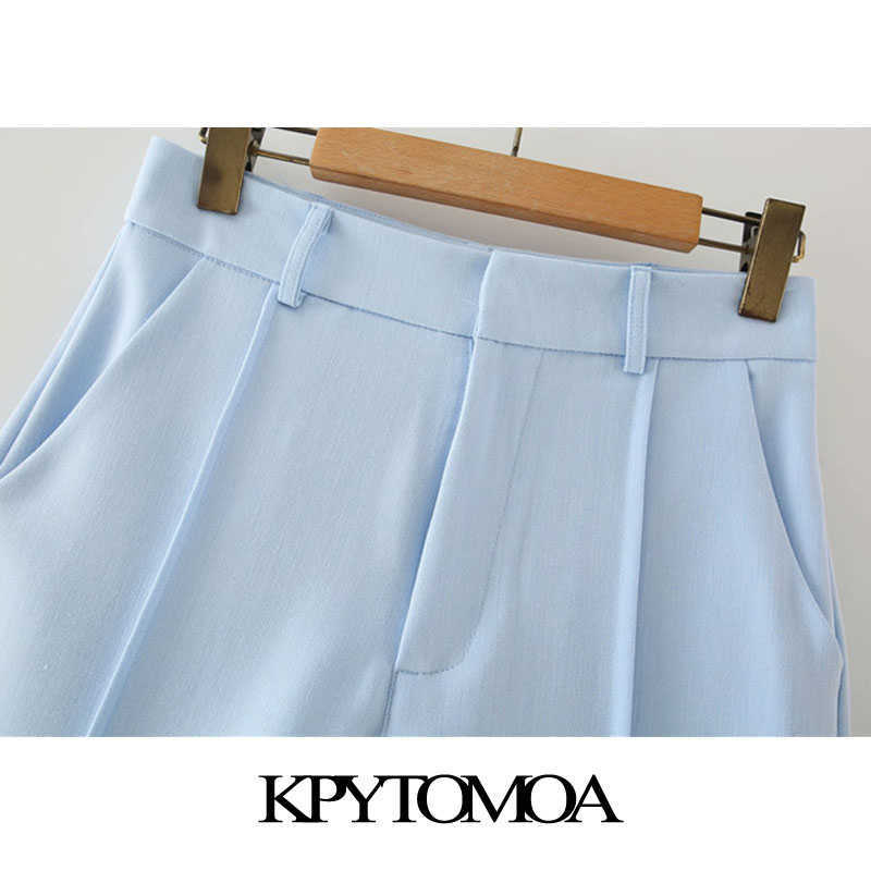 KPYTOMOA Women Chic Fashion Office Wear Side Pockets Straight Shorts Vintage High Waist Zipper Fly Female Short Pants Mujer 210714