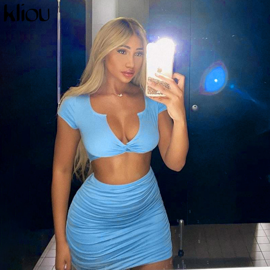 2021 Solid Two Piece Skirt Set Women V-neck Crop Top Bodycon Short Sleeve Partywear Clothes Summer New Female Streetwear Kctn, Blue
2021 Solid Two Piece Skirt Set Women V-neck Crop Top Bodycon Short Sleeve Partywear Clothes Summer New Female Streetwear Kctn, Blue
