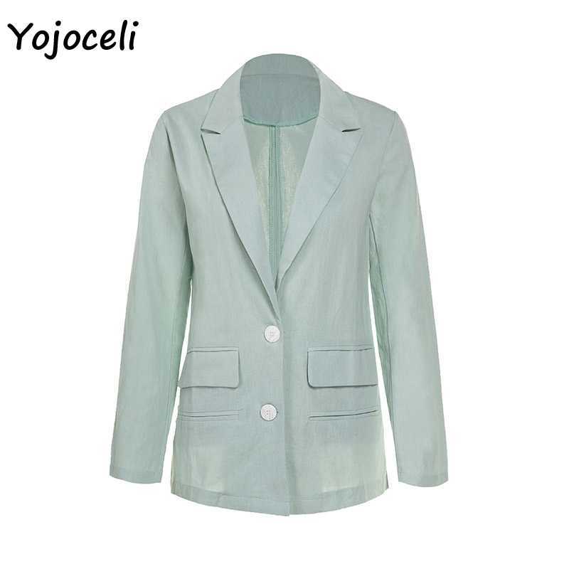 Yojoceli women autumn blazer coats single breasted outerwear jackets streetwear cotton casual 210609