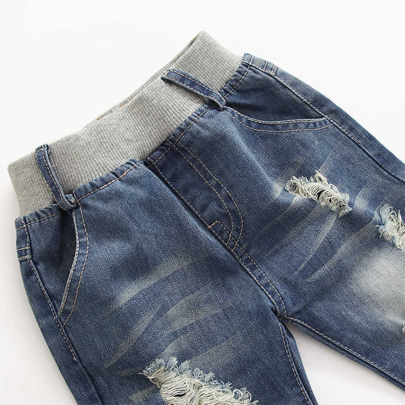 Spring Autumn 2-6 8 10 Years Children Birthday Gift Elastic Long Trousers Washed Hole Denim Jeans For Baby Kids Girls 210529