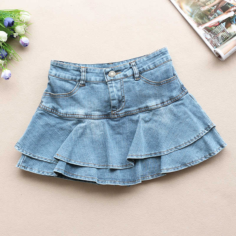 Summer Low Waist A Line Denim Skirt Women Sexy Pleated Mini Jeans Skirts Korean Style Casual Faldas Mujer 210619