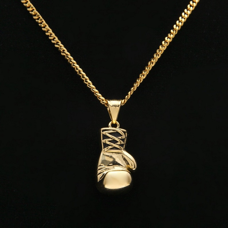 Mens Hip Hop Necklace Jewelry Stainless Steel Boxing Gloves Pendant Necklaces With 60cm Gold Cuban Chain