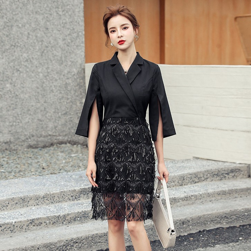 Women Fashion Sequin Embroidery Tassels Black Mini Dress Summer Notched Collar Half Sleeve Elegant Party Dresses Vestidos 210525, Picture color
Women Fashion Sequin Embroidery Tassels Black Mini Dress Summer Notched Collar Half Sleeve Elegant Party Dresses Vestidos 210525, Picture color