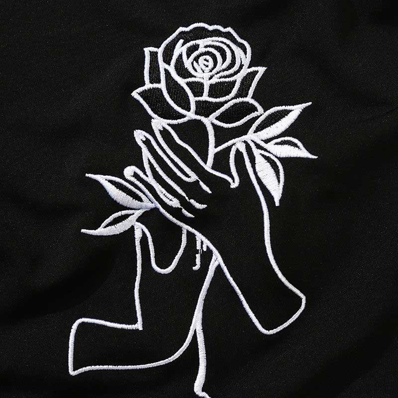 NiceMix Harajuku Women's Dress Handheld Rose Embroidery Black Short Mini A-Line Punk Style Dress Female Sets Two Pieces 210708