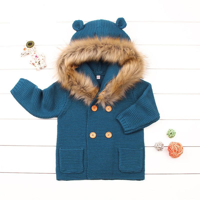 Jackets Born Winter Warm Baby Boys Knitted Sweater Jacket Hooded Fur Collar Infant Knitwear Cardigan Children Outwear Coat, Blue;gray
Jackets Born Winter Warm Baby Boys Knitted Sweater Jacket Hooded Fur Collar Infant Knitwear Cardigan Children Outwear Coat, Blue;gray