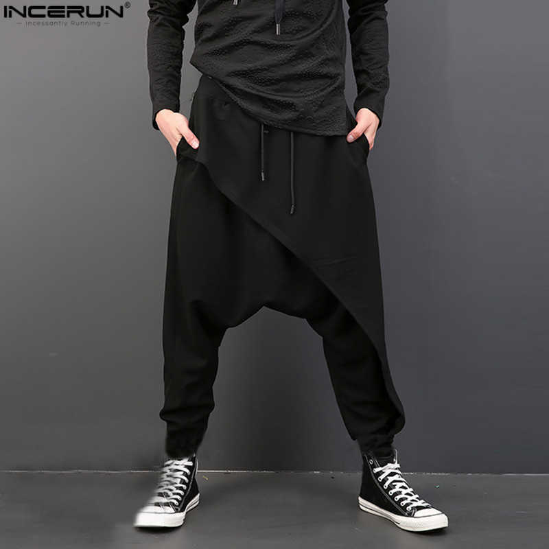 INCERUN Vintage Men Loose Drop Crotch Drape Pants Dance Baggy Trousers Men Drawstring Harem Pants Men Pantalon Hombre Plus Size 201006