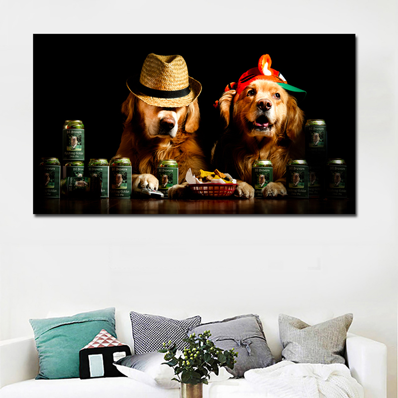 HD Print Photography Art Poster Print Cute Dog With Hat Big Size Canvas Paintings Animal Wall Pictures For Living Room Unframed