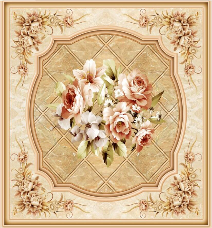 Customized European style garden flower ceiling mural living room bedroom hotel decoration wallpaper