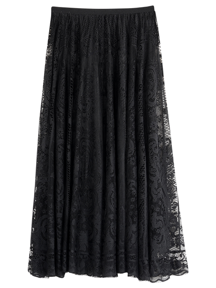 WERUERUYU Spring And Summer Womens Waist Gauze Lace Skirt Thin A Aline Long 210306