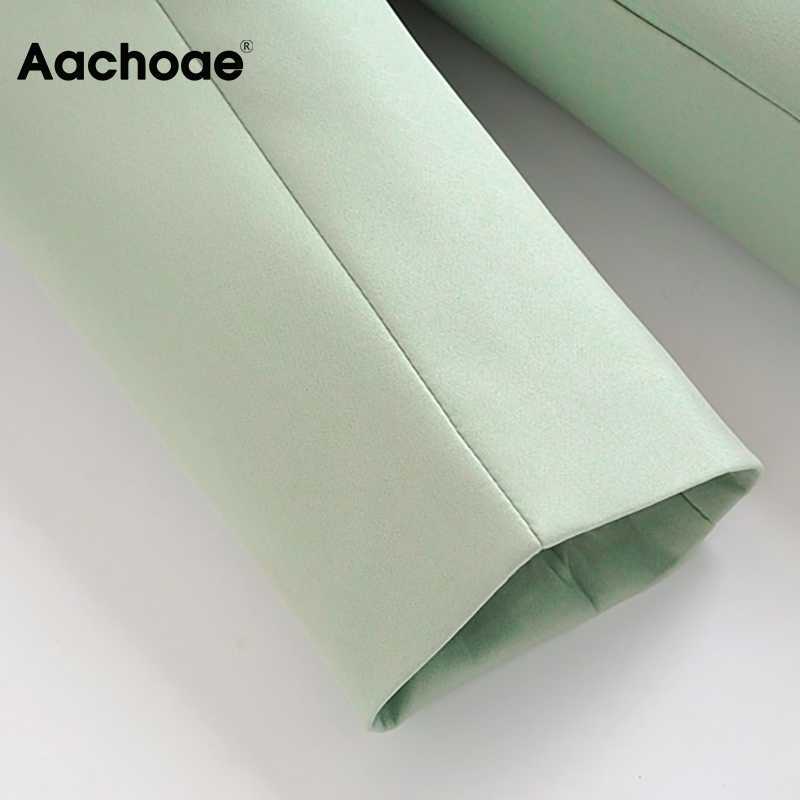 Aachoae Green Color Casual Blazer Women Big Pockets Long Sleeve Jacket Female Notched Collar Office Wear Ropa De Mujer 210930