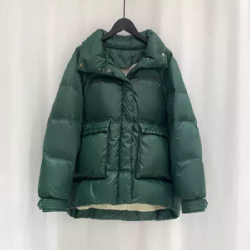 Stand Collar Women's Down jacket Short Fashion Winter Bread Coat Female White Duck Casual Wild Clothing 211018