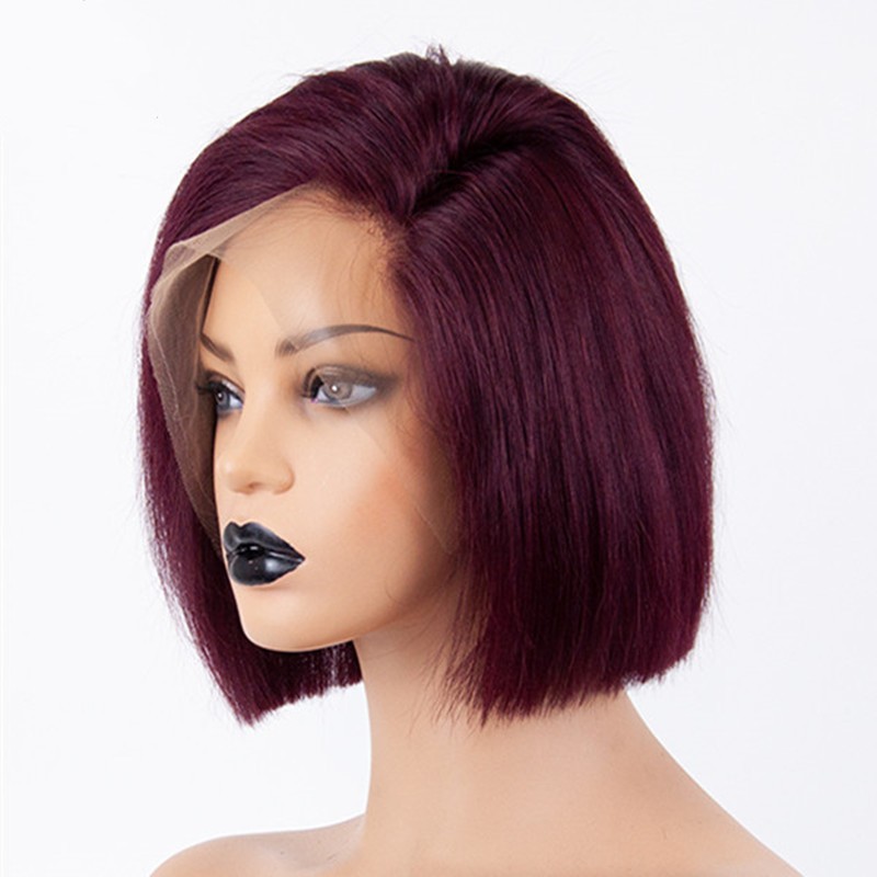 13X1 Short Bob Wigs Wine Red Straight Wig With Baby Hairs Heat Resistant Fiber Synthetic Hair for Black Women