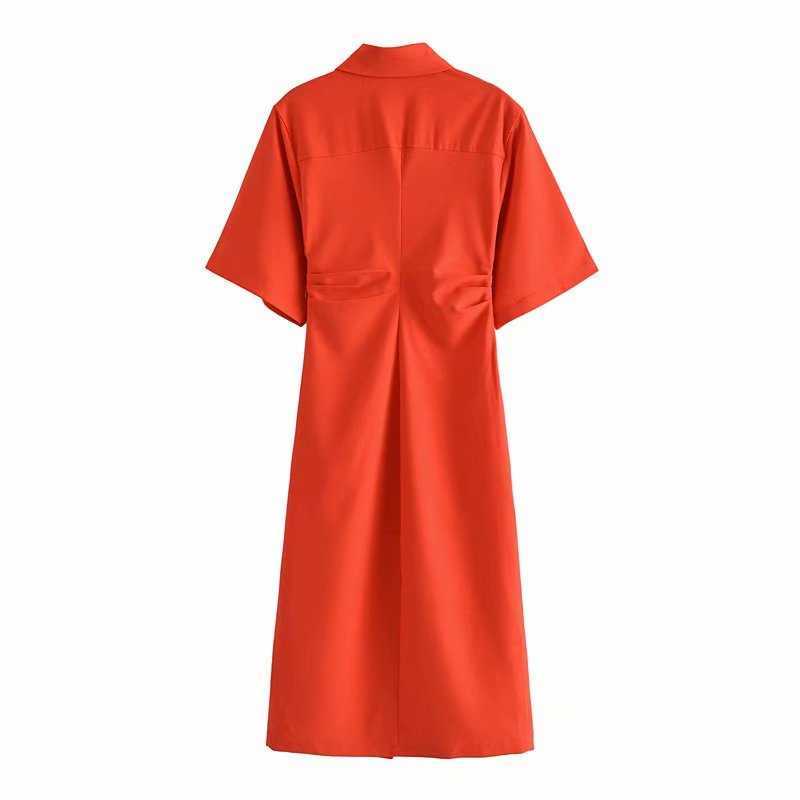 Summer Dress Women Short Sleeves elegant Casual Fashion Chic Lady Woman Draped Midi Shirt Dress y2k 210709