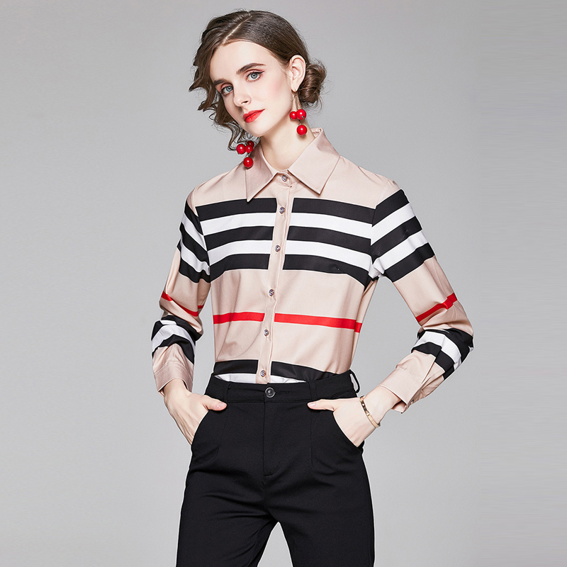 2021 Spring Striped Shirts Long Sleeve Autumn Winter Lapel Neck Women's Runway Button Shirt Plus Size Ladies Office Designer Blouses Tops, Customize
2021 Spring Striped Shirts Long Sleeve Autumn Winter Lapel Neck Women's Runway Button Shirt Plus Size Ladies Office Designer Blouses Tops, Customize