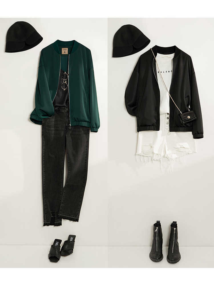 Minimalism Spring Women's Jacket Causal Stand Collar Letter Printed Loose Straight Coat Tops 12140056 210527