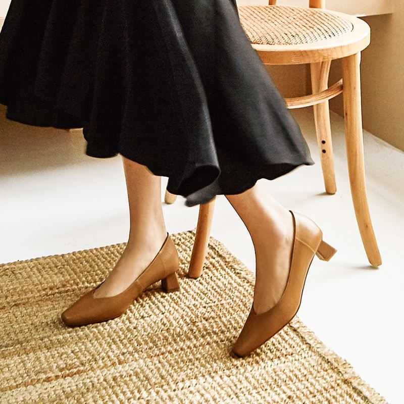ALLBITEFO fashion pure color office women heels natural genuine leather high heel shoes elegant square toe ladies shoes 210611