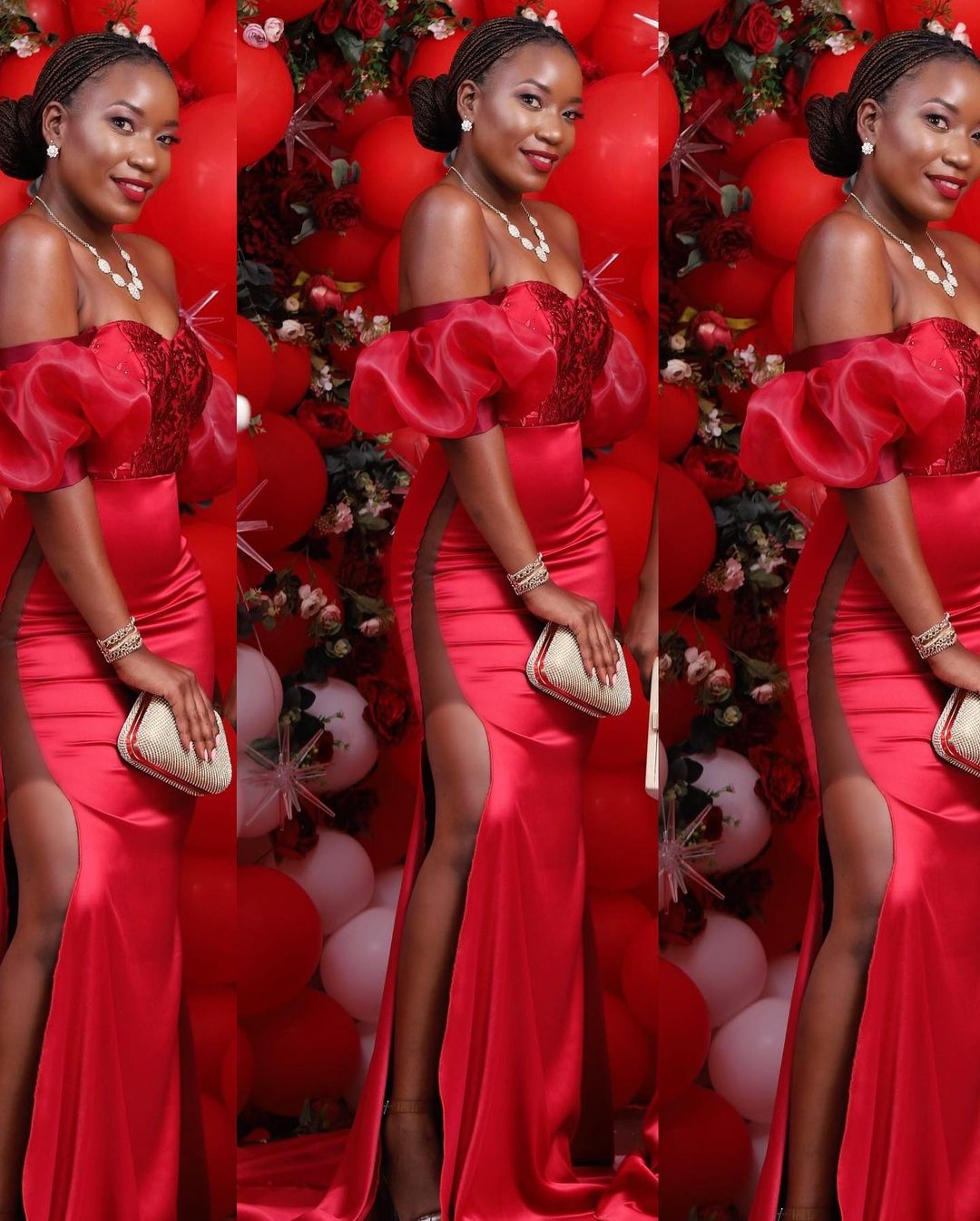 Mermaid Red Side Split Bridesmaid Dresses Off The Shoulder Neck Short Sleeves Wedding Guest Dress Sweep Train Satin Maid Of Honor Gowns